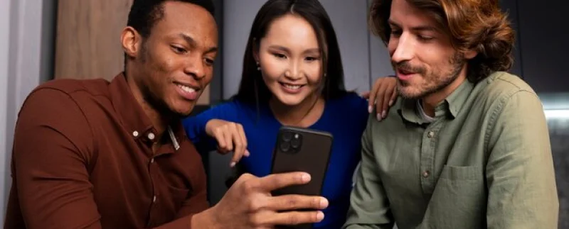 a group of friends checking social media