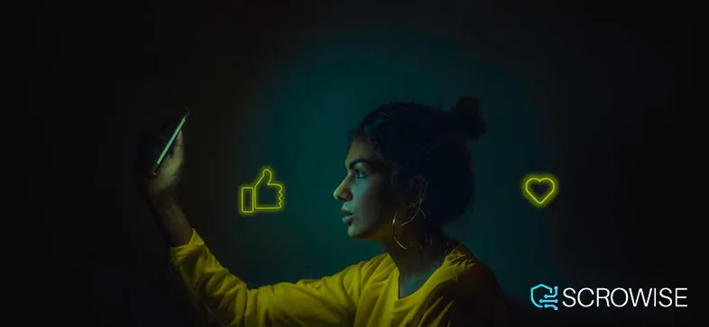 a girl checking her phone in darkness