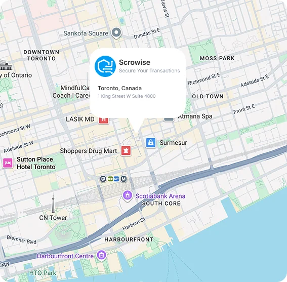 Map showing the Scrowise office in downtown Toronto