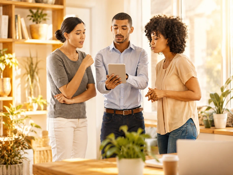 Three people exploring digital asset opportunities together