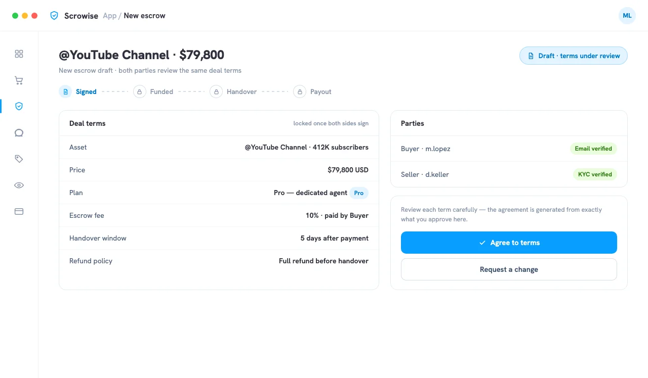 Agree on account terms in the Scrowise app