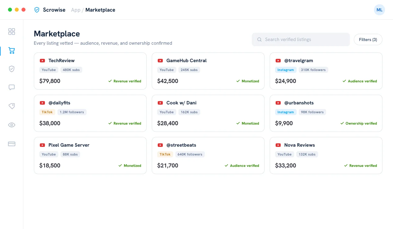Marketplace in the Scrowise app
